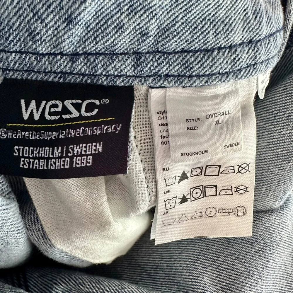 WeSC‎ Denim Bib Overall Shorts XL Unisex Light Wash Streetwear Overalls NWT